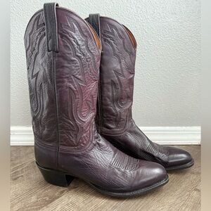 VTG Lucchese 2000 Burgundy Black Cherry Leather Western Cowboy Boots Mens 11 D